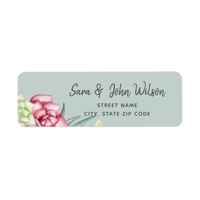 Rustic Succuls Ro Blommigt Bröllop Returadress Etikett (Framsidan)