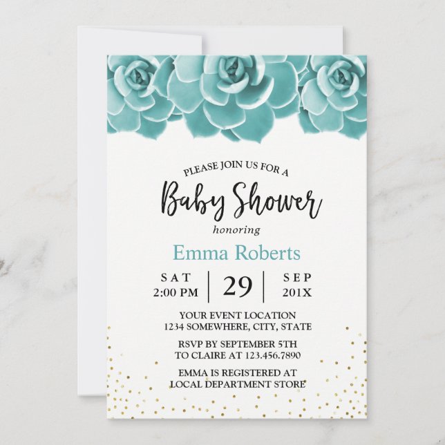 Rustic Succult Blommigt Baby Shower Inbjudningar (Framsida)