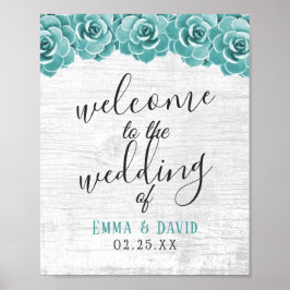 Rustic Succult Blommigt Barn Wood Bröllop Welcome Poster