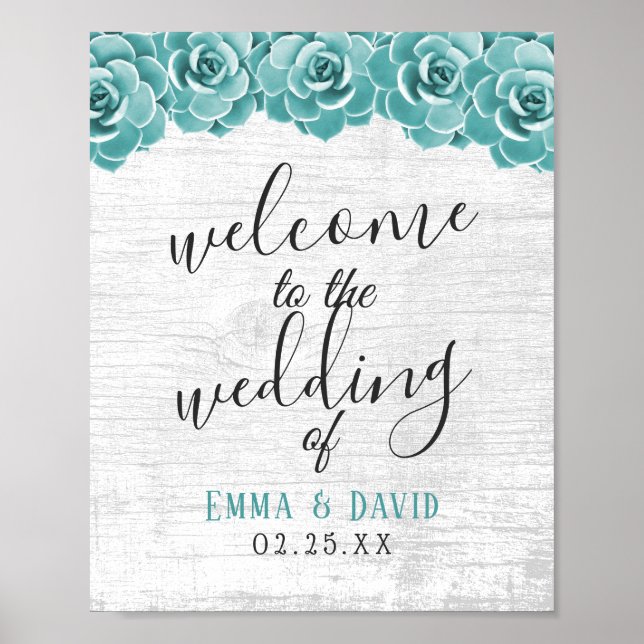Rustic Succult Blommigt Barn Wood Bröllop Welcome Poster (Framsidan)