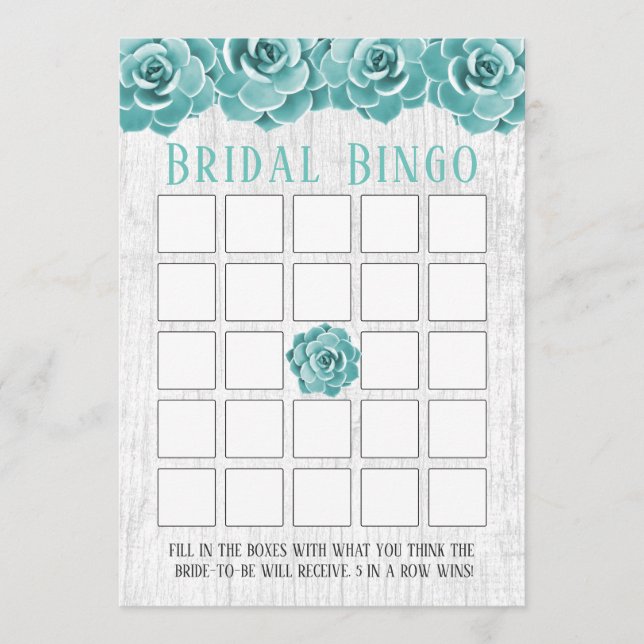 Rustic Succult Blommigt Möhippa Bingo (Framsida)