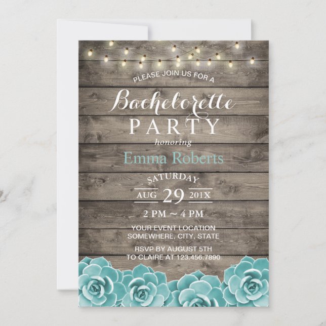 Rustic Succult Blommigt String Ljus Bachelorette Inbjudningar (Framsida)