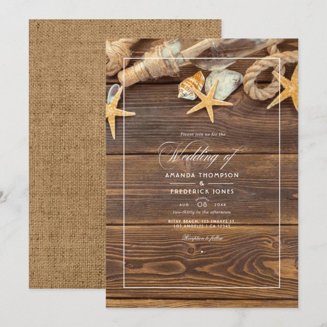 Rustic Summer Beach bröllopsinbjudan Inbjudningar (Fram/baksida)