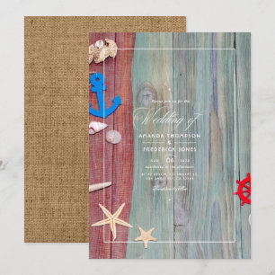 Rustic Summer Beach Nautical Wedding bjudande Inbjudningar