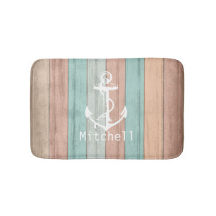 Rustic Summer Beach Wood Nautical Rand & Anchor Badrumsmatta