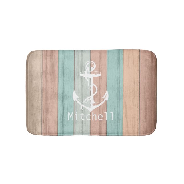 Rustic Summer Beach Wood Nautical Rand & Anchor Badrumsmatta (Framsidan)