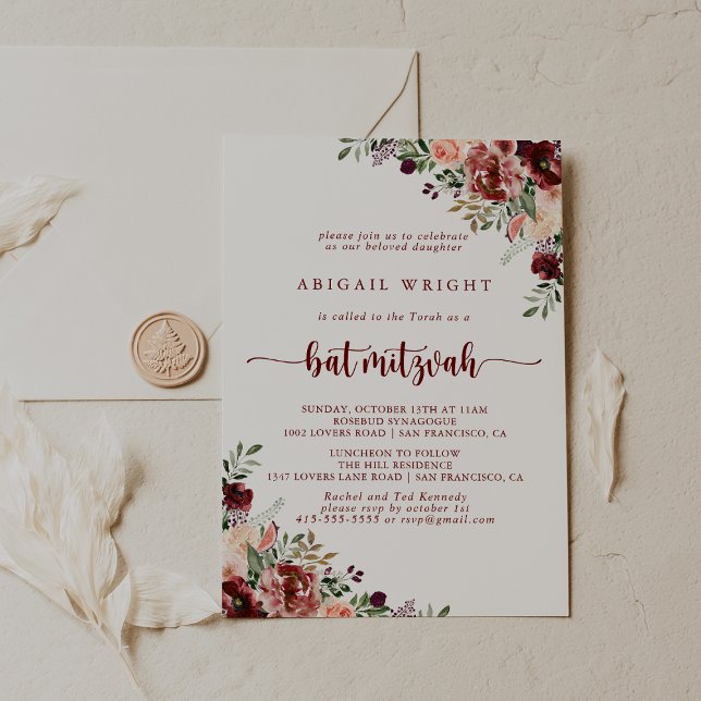 Rustic Summer Blommigt Calligraphy Bat mitzvah Inbjudningar (Skapare uppladdad)