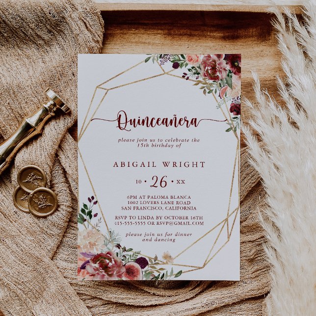 Rustic Summer Blommigt Calligraphy Quinceañera Inbjudningar (Skapare uppladdad)