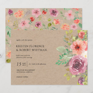 Rustic Summer Blommigt Kraft bröllopsinbjudan Inbjudningar