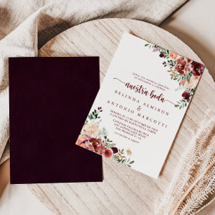 Rustic Summer Blommigt Nuestra Boda Bröllop Inbjudningar