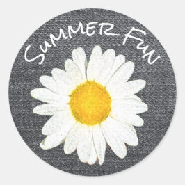 Rustic Summer Roligt Daisy Flower Personlig Grått Runt Klistermärke