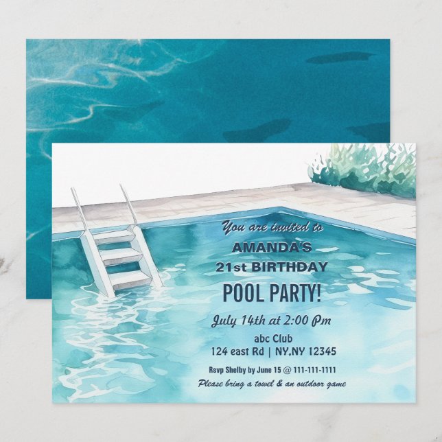 Rustic Summer Swimming Pool Party Birthday  Invite Inbjudningar (Fram/baksida)