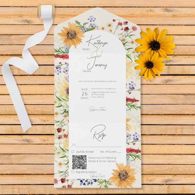 Rustic Summer Wildblommor Sunblommblommor Cream QR (Skapare uppladdad)