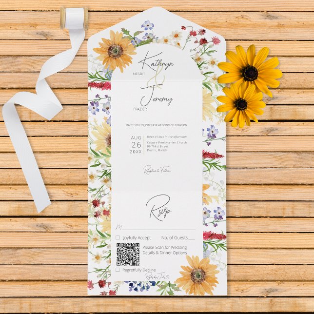 Rustic Summer Wildblommor SunblommBlommor White QR (Skapare uppladdad)