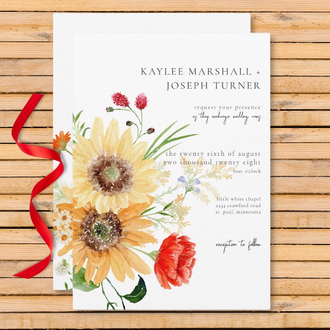 Rustic Summer Wildblommor & Sunblommor Inbjudningar (Rustic Summer Wildflowers & Sunflowers Invitation)