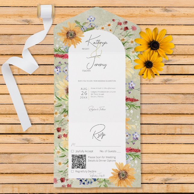Rustic Summer Wildblommor Sunblommor Sage QR-kod (Skapare uppladdad)