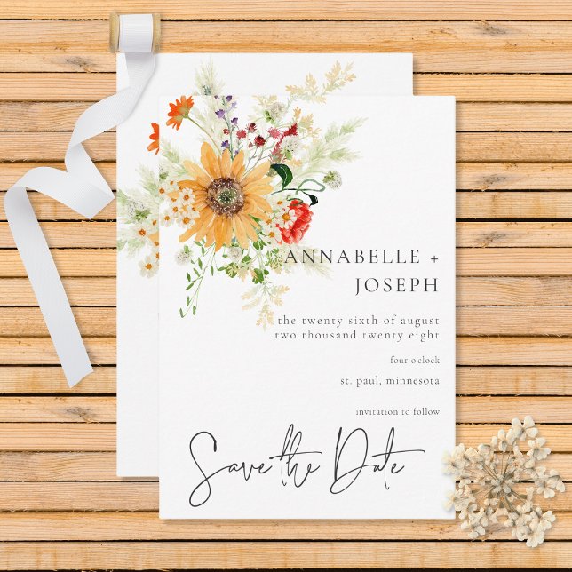 Rustic Summer Wildblommor & Sunblommor Spara Datumet (Skapare uppladdad)