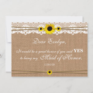 Rustic Sun Flower kommer att bli min Maid of honor Inbjudningar