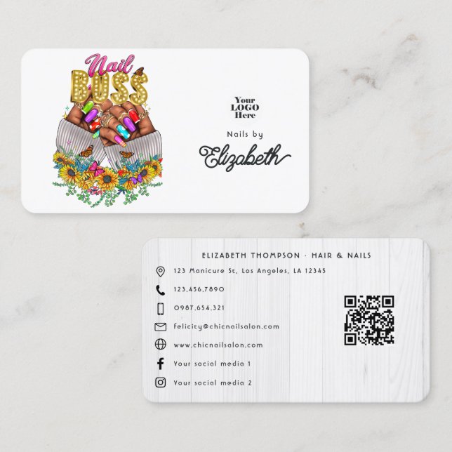 Rustic Sunblommor African American Nagel Chef Visitkort (Fram/baksida)