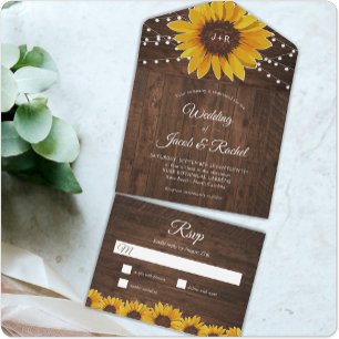 Rustic Sunblommor alla i en bröllopsinbjudan