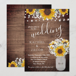 Rustic Sunblommor Babys Bandeden Burk Ljus Bröllop Inbjudningar