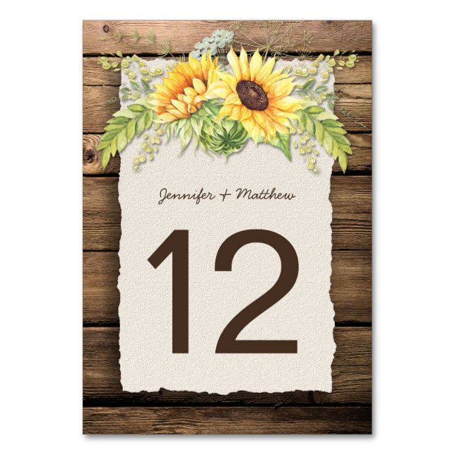 Rustic Sunblommor Barn Wood Deckle Kant Bordsnummer (Framsidan)