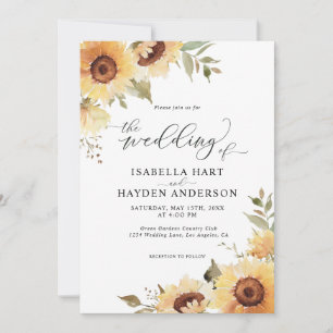 Rustic Sunblommor Blommigt Greenery Boho Bröllop Inbjudningar