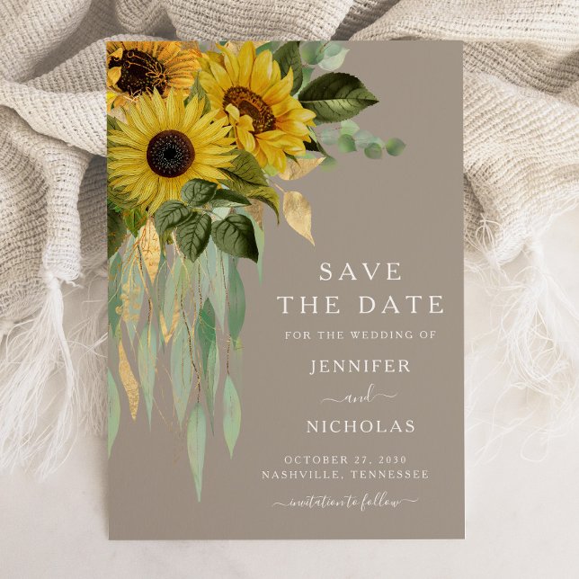 Rustic Sunblommor Blommigt Spara Datumet (Elegant Sunflower Botanical Wedding Save The Date)
