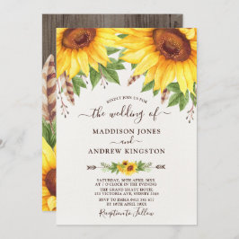 Rustic Sunblommor Boho Watercolor Bröllop Inbjudningar