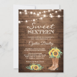 Rustic Sunblommor Boots Cowgirl Sweet sixteen 16 Inbjudningar
