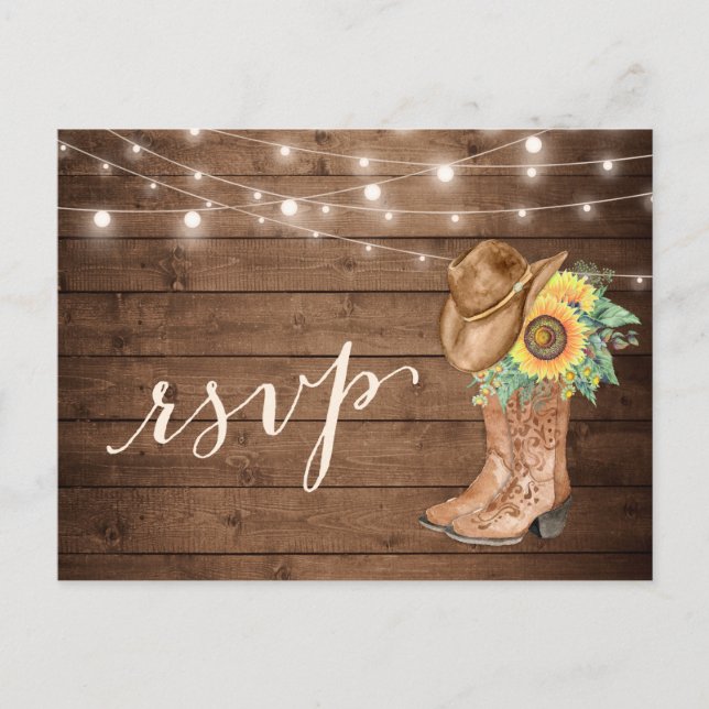 Rustic Sunblommor Boots String Ljus OSA Inbjudan Vykort (Framsida)