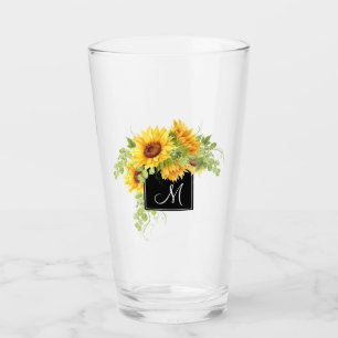 Rustic Sunblommor Bouquet och valfritt monogram Glaskopp