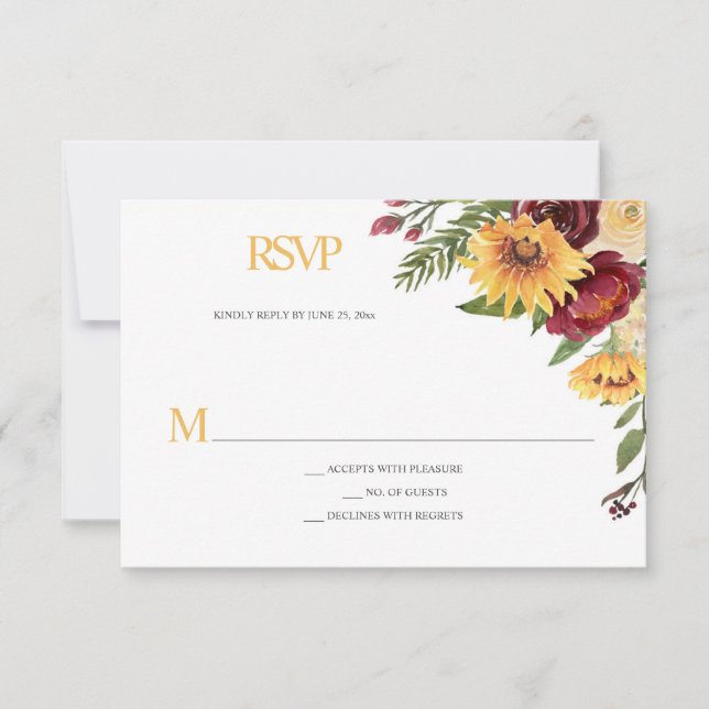 Rustic Sunblommor & Burgundy-Blommigt OSA Kort (Framsida)