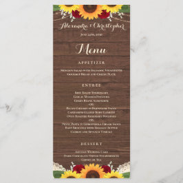 Rustic Sunblommor Burgundy Röd ros Bröllop Menu Meny
