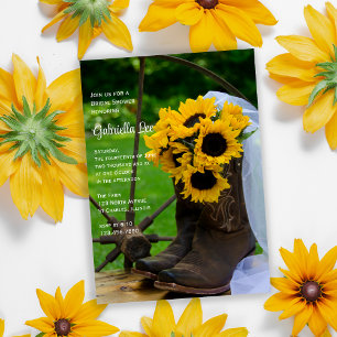 Rustic Sunblommor CowboyBoots Ranch Möhippa Inbjudningar