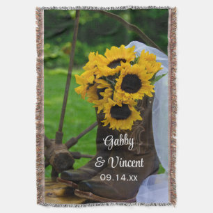 Rustic Sunblommor CowboyBoots Westerna Bröllop Mysfilt