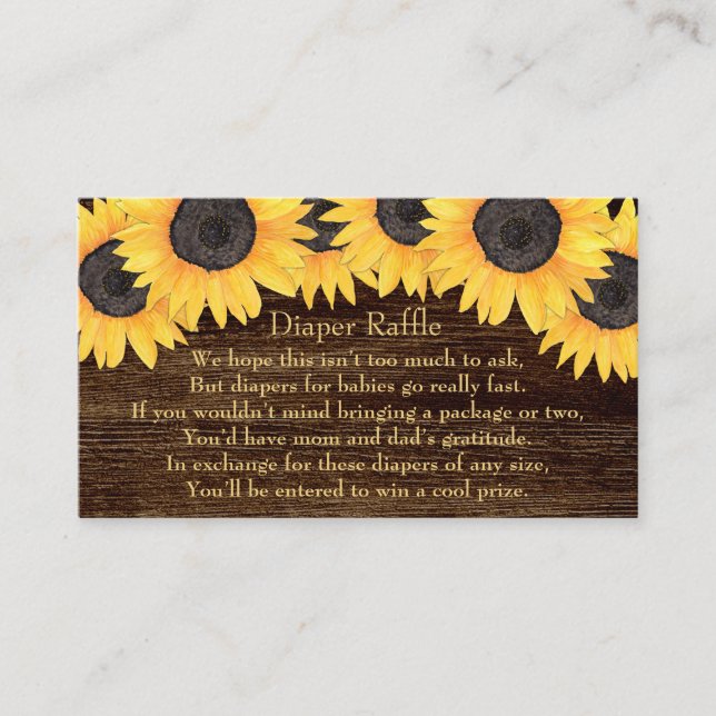 Rustic Sunblommor Diaper Raffle Baby Shower Card Visitkort (Framsida)