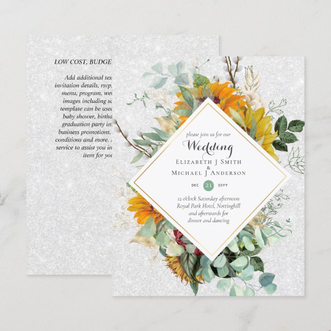Rustic Sunblommor Eucalyptus Greenery Bröllop Inv. (Fram/baksida)
