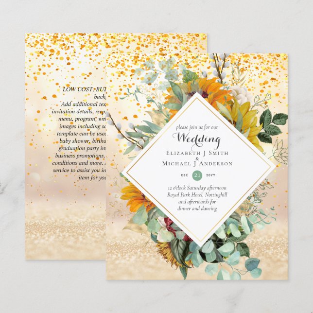 Rustic Sunblommor Eucalyptus Greenery Bröllop Inv. (Fram/baksida)