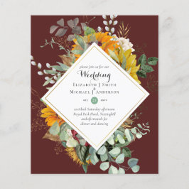 Rustic Sunblommor Eucalyptus Greenery Bröllop Inv. Flygblad