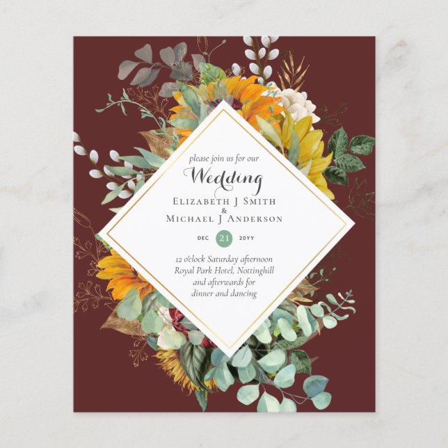 Rustic Sunblommor Eucalyptus Greenery Bröllop Inv. Flygblad (Framsidan)