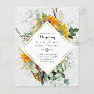 Rustic Sunblommor Eucalyptus Greenery Bröllop Inv. Flygblad