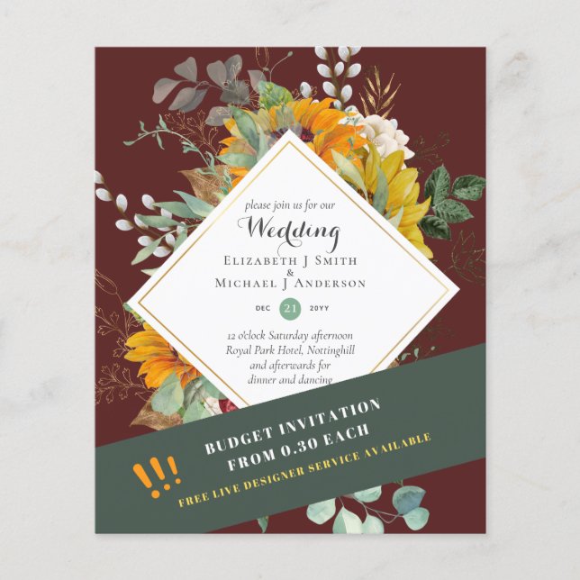 Rustic Sunblommor Eucalyptus Greenery Bröllop Inv. Flygblad (Framsidan)