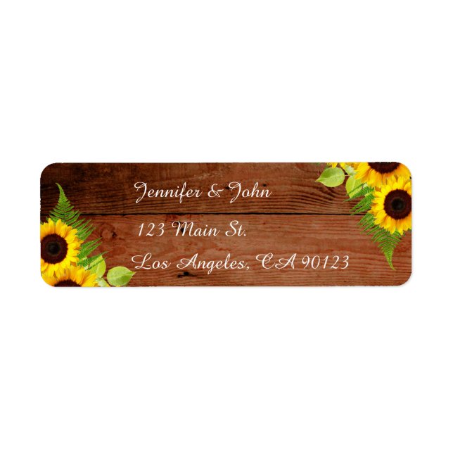 Rustic Sunblommor Fern Returetiketter Returadress Etikett (Framsidan)