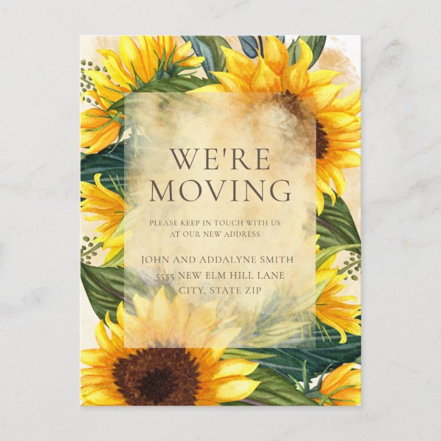 Rustic Sunblommor Grönt Lövs Change Adress Vykort (Framsida)