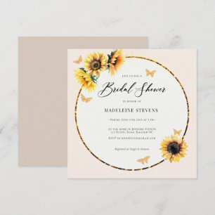 Rustic Sunblommor Guld Butterfy Boho Möhippa Inbjudningar