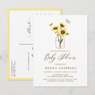Rustic Sunblommor i Mason Burk Baby Shower Inbjudan Vykort