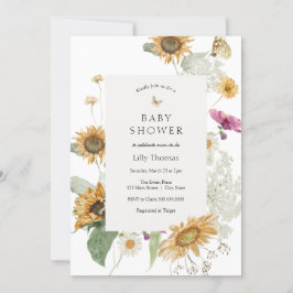 Rustic Sunblommor Late Summer Baby Shower Inbjudningar