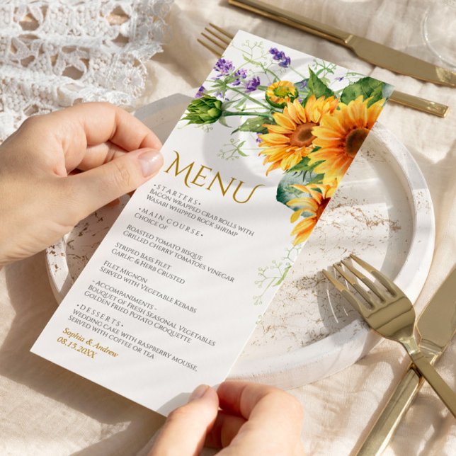 Rustic Sunblommor & Lavender Bröllop Menu Meny (Skapare uppladdad)