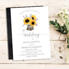 Rustic Sunblommor Lavender Elegant Bouquet Bröllop Inbjudningar